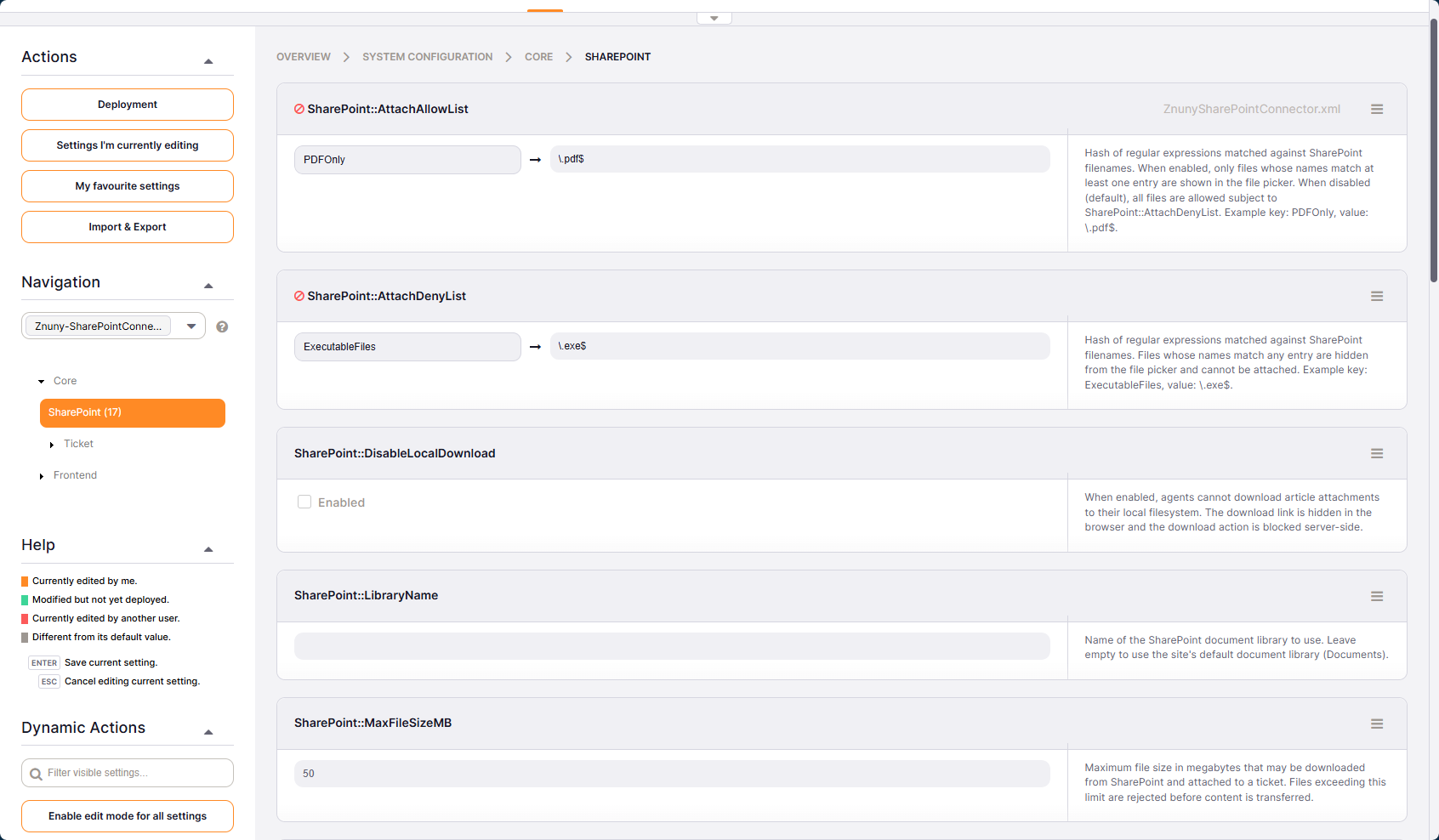 SharePoint Settings